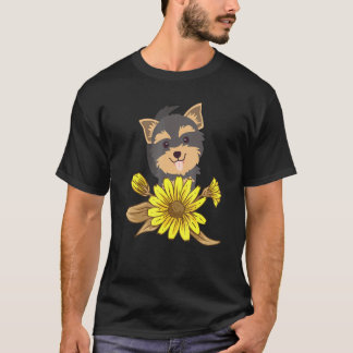 Yorkie Yorkshire Terrier Sunflower Cute Floral Dog T-Shirt
