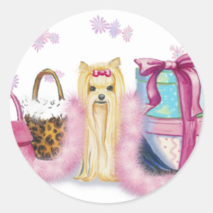 Yorkie Yorkshire Terrier with Feather Boa Classic Round Sticker