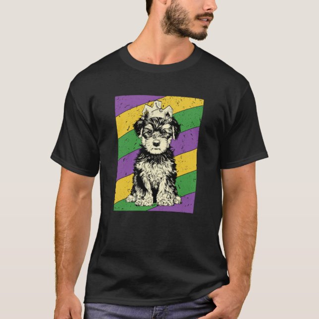 Yorkiepoo Jester Mardi Gras Doodle Dog Mom or Dad T-Shirt (Front)
