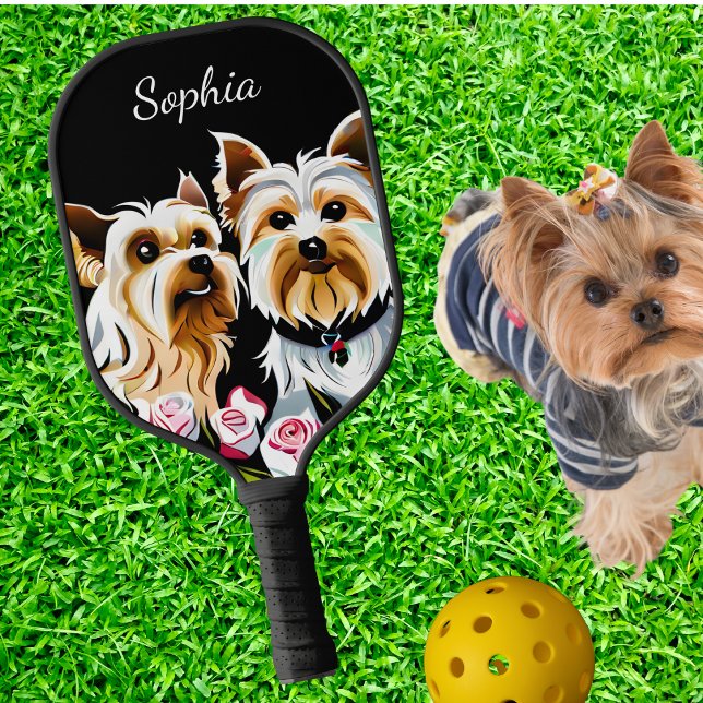 Yorkies and Pink Roses  Pickleball Paddle (Creator Uploaded)