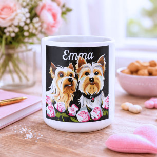 Yorkies and Pink Roses Signature  Coffee Mug