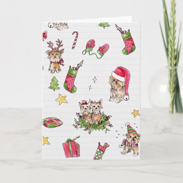 Yorkies at Christmas Card (Front)
