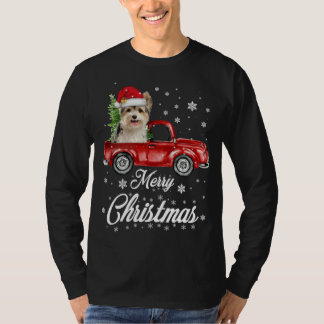 Yorkies Ride Red Truck Christmas Pajama T-Shirt
