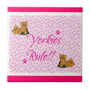 Yorkies Rule Pawprint Tile ~ pink