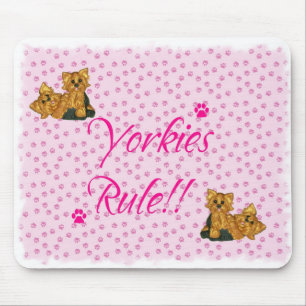 Yorkies Rule!! Pink Paw Print Mouse Pad
