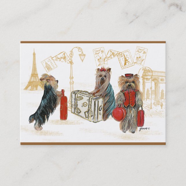 Yorkies Travelling Paris Business Card (Front)