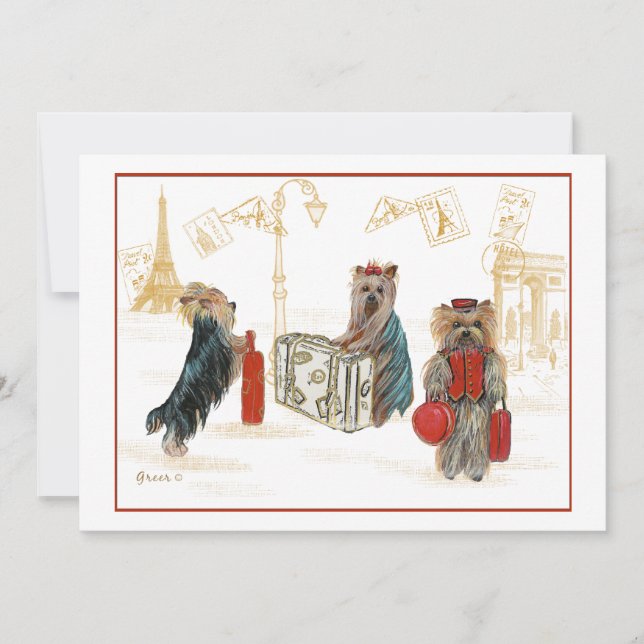 Yorkies Travelling Paris Invitations (Front)