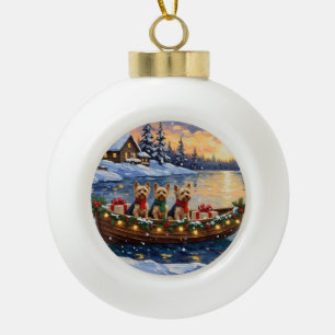 Yorkipoo Christmas Boat Holiday Ceramic Ball Christmas Ornament