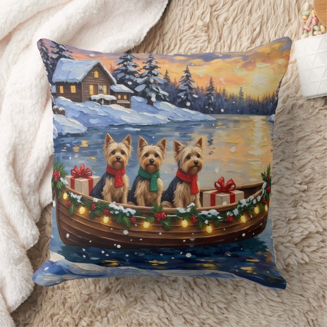 Yorkipoo Christmas Boat Holiday Cushion (Blanket)