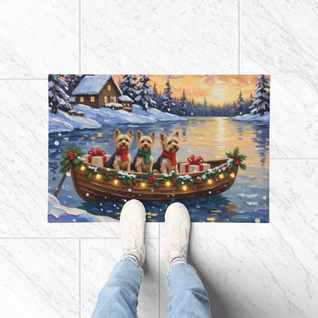Yorkipoo Christmas Boat Holiday Doormat (Indoor)