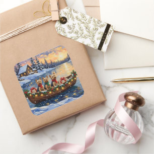 Yorkipoo Christmas Boat Holiday Square Sticker
