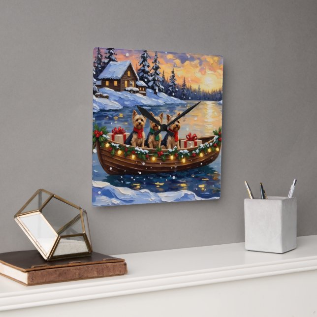 Yorkipoo Christmas Boat Holiday Square Wall Clock (Office)