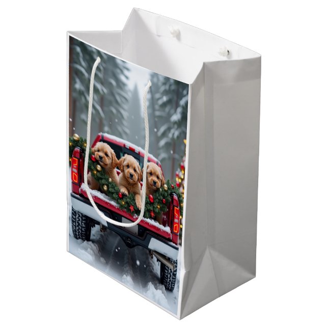 Yorkipoo Christmas Red Truck Holiday Gift Medium Gift Bag (Front Angled)