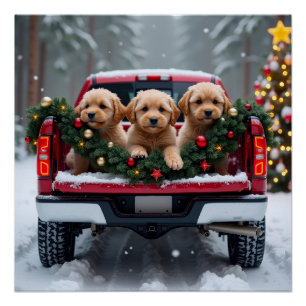 Yorkipoo Christmas Red Truck Holiday Gift Poster