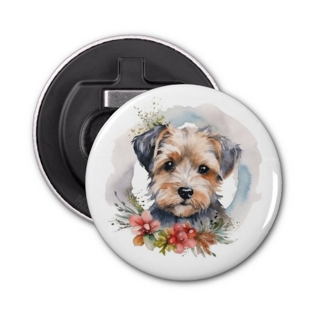 Yorkipoo Christmas Wreath Festive Pup Bottle Opener (Front)