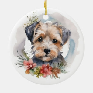 Yorkipoo Christmas Wreath Festive Pup Ceramic Ornament