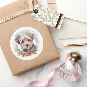 Yorkipoo Christmas Wreath Festive Pup Classic Round Sticker