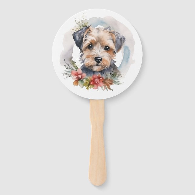 Yorkipoo Christmas Wreath Festive Pup Hand Fan (Front)
