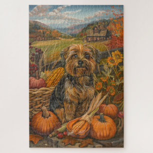 Yorkipoo Dog Autumn Harvest Thanksgiving Jigsaw Puzzle