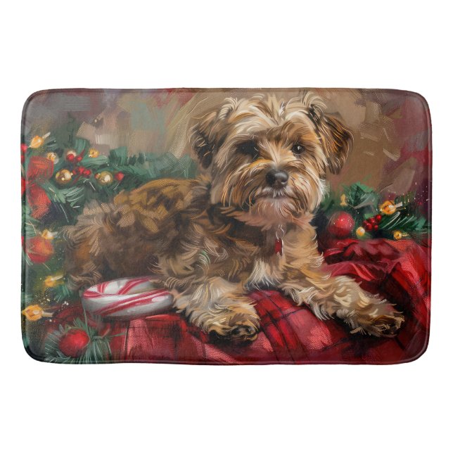 Yorkipoo Dog Christmas Festive Bath Mat (Front)
