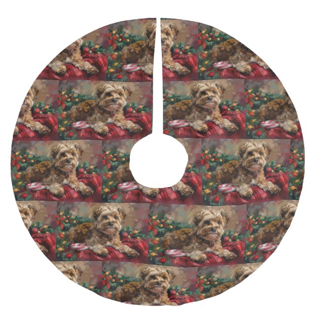 Yorkipoo Dog Christmas Festive Brushed Polyester Tree Skirt (Front)
