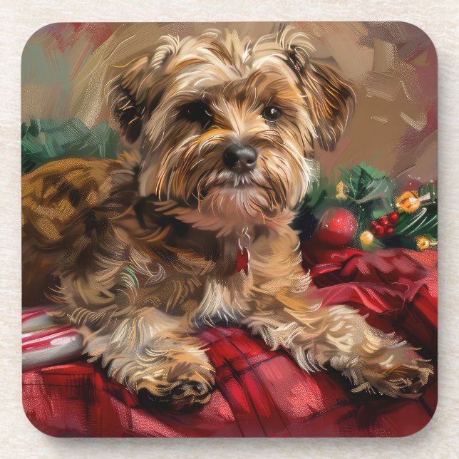 Yorkipoo Dog Christmas Festive Coaster (Front)