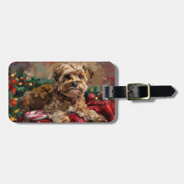 Yorkipoo Dog Christmas Festive Luggage Tag (Front Horizontal)