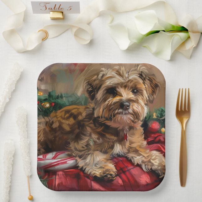 Yorkipoo Dog Christmas Festive Paper Plate (Wedding)