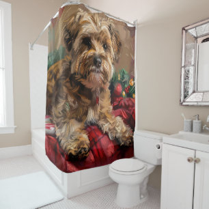 Yorkipoo Dog Christmas Festive Shower Curtain