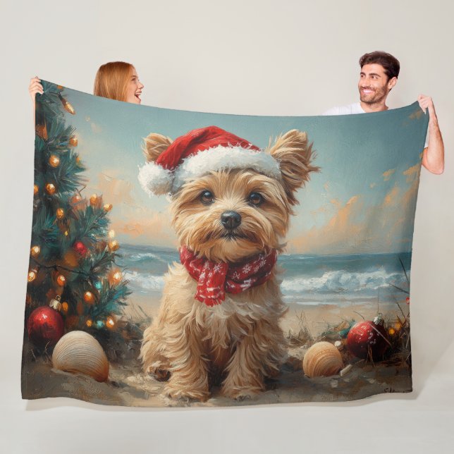 Yorkipoo Dog Christmas Vintage Beach Fleece Blanket (In Situ)