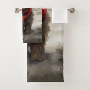 Yorkipoo Dog in Snow Christmas Bath Towel Set
