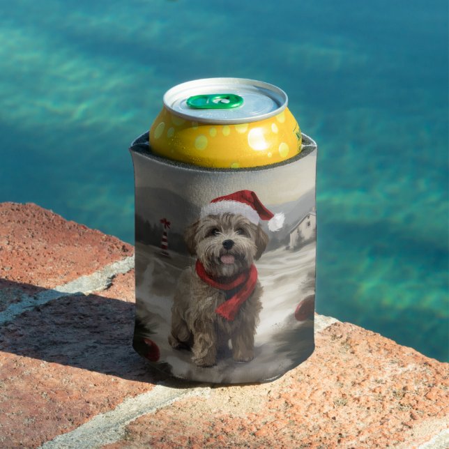 Yorkipoo Dog in Snow Christmas Can Cooler (In Situ Pool)