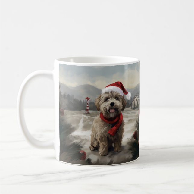 Yorkipoo Dog in Snow Christmas Coffee Mug (Left)