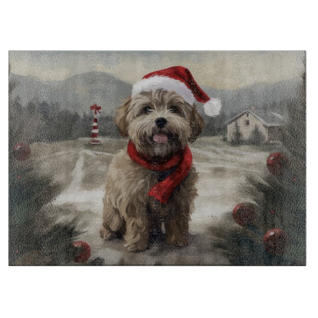 Yorkipoo Dog in Snow Christmas Cutting Board (Front)