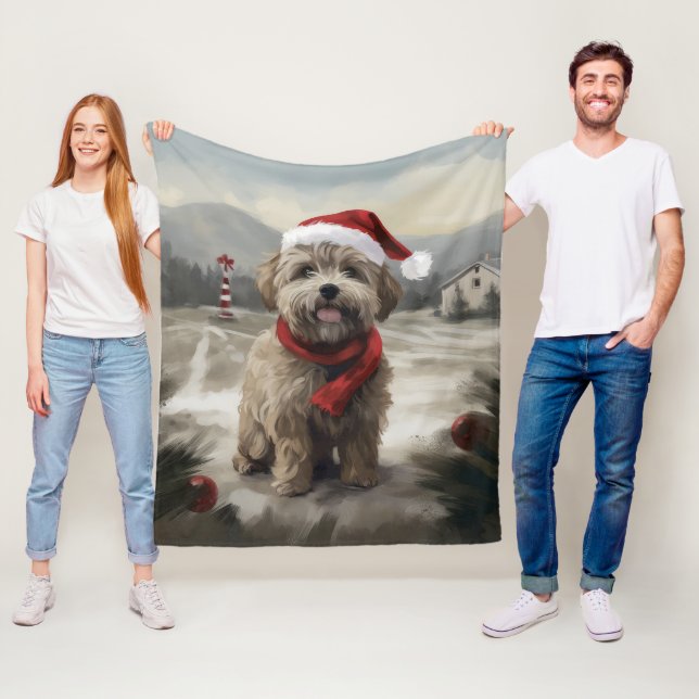 Yorkipoo Dog in Snow Christmas Fleece Blanket (In Situ)