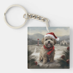 Yorkipoo Dog in Snow Christmas Key Ring