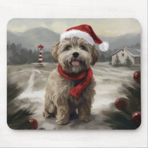 Yorkipoo Dog in Snow Christmas Mouse Pad