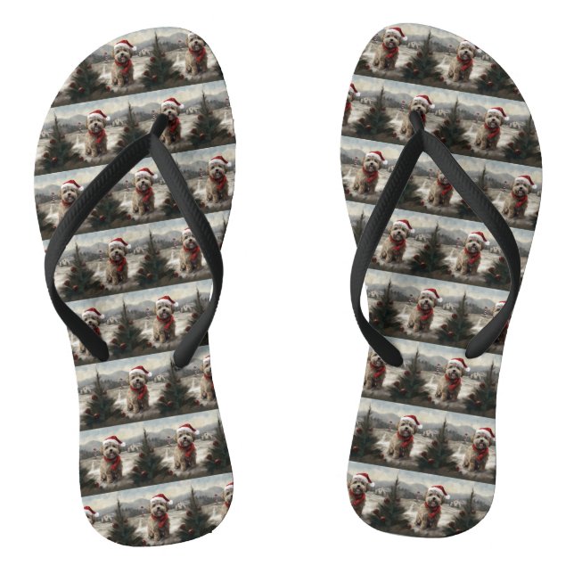 Yorkipoo Dog in Snow Christmas Thongs (Footbed)