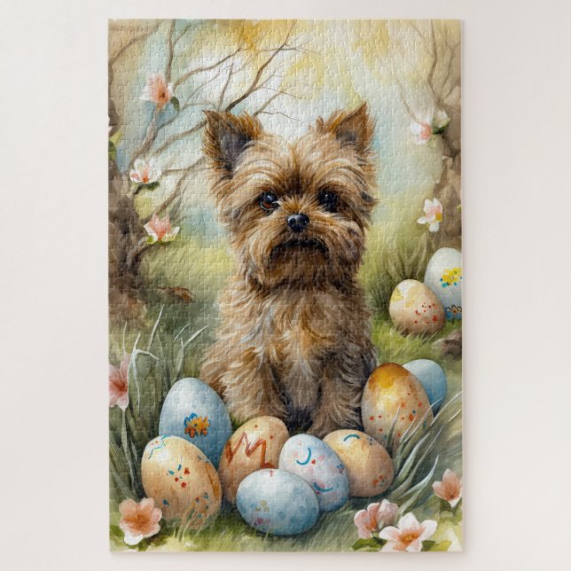 Yorkipoo Dog With Easter Eggs Holiday Jigsaw Puzzle (Vertical)