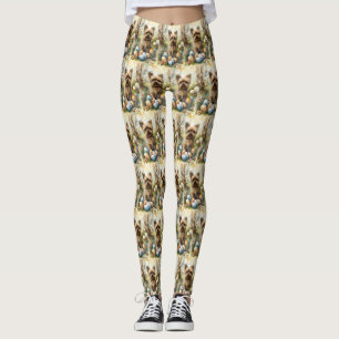 Yorkipoo Dog With Easter Eggs Holiday Leggings