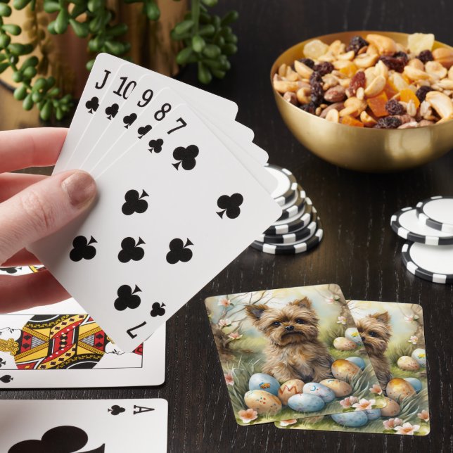 Yorkipoo Dog With Easter Eggs Holiday Playing Cards (In Situ)