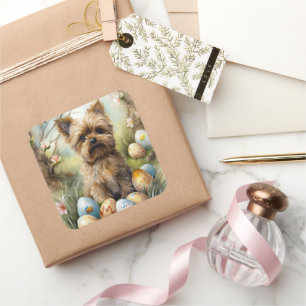 Yorkipoo Dog With Easter Eggs Holiday Square Sticker