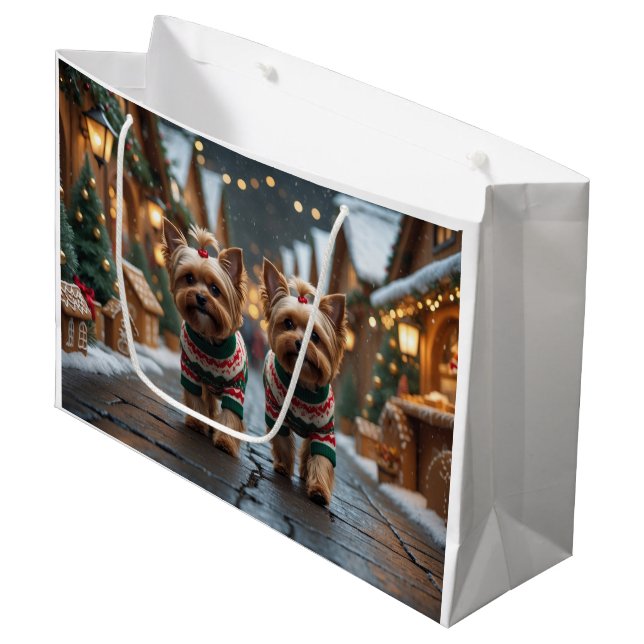 Yorkipoo Dogs Christmas Snow Holiday Large Gift Bag (Front Angled)