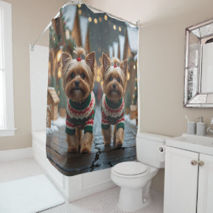 Yorkipoo Dogs Christmas Snow Holiday Shower Curtain