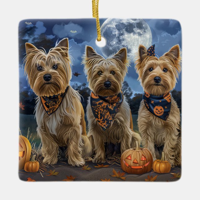 Yorkipoo Halloween Spooky  Ceramic Ornament (Front)