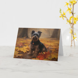 Yorkipoo in Autumn Leaves Fall Inspire Card