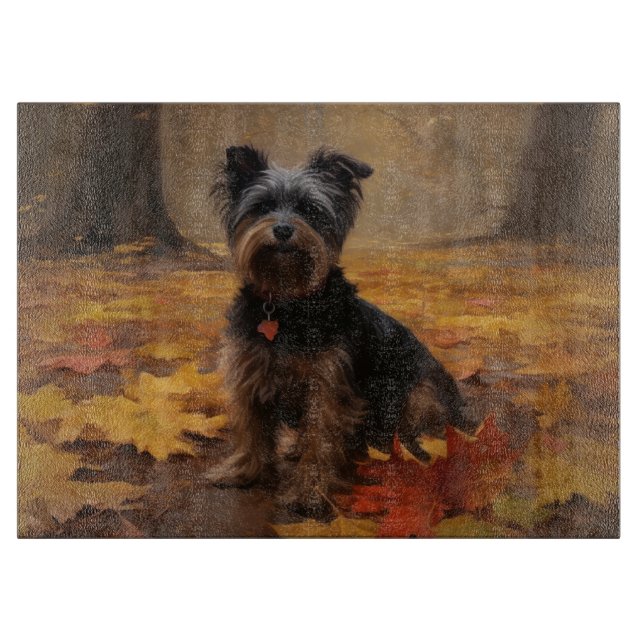 Yorkipoo in Autumn Leaves Fall Inspire Cutting Board (Front)