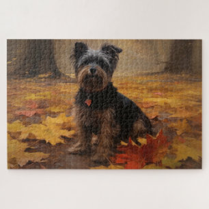 Yorkipoo in Autumn Leaves Fall Inspire Jigsaw Puzzle