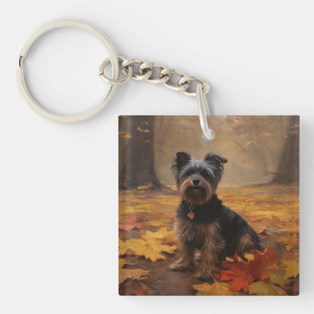 Yorkipoo in Autumn Leaves Fall Inspire Key Ring (Front)