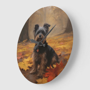 Yorkipoo in Autumn Leaves Fall Inspire Large Clock